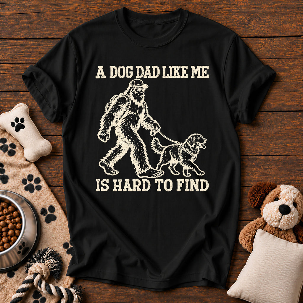 Bigfoot Dog Dad Tee — funny dog t-shirt in Black, Comfort Colors 1717 flat lay