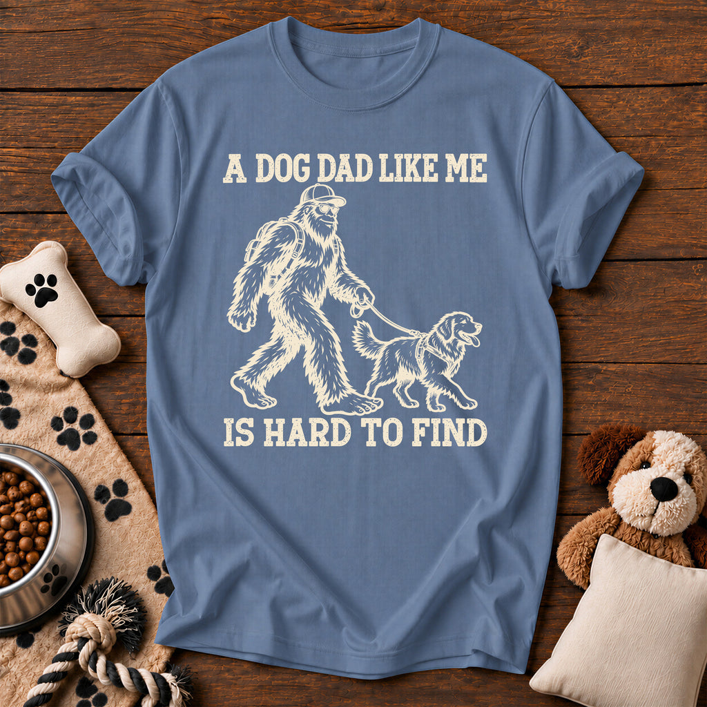 Bigfoot Dog Dad Tee — funny dog t-shirt in Blue Jean, Comfort Colors 1717 flat lay