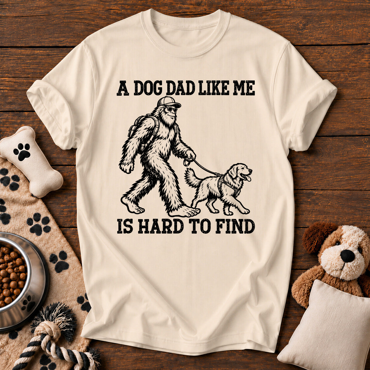 Bigfoot Dog Dad Tee — funny dog t-shirt in Ivory, Comfort Colors 1717 flat lay