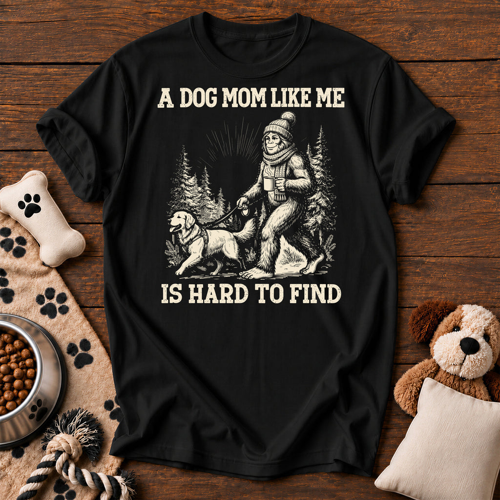 Bigfoot Dog Mom Tee — funny dog t-shirt in Black, Comfort Colors 1717 flat lay