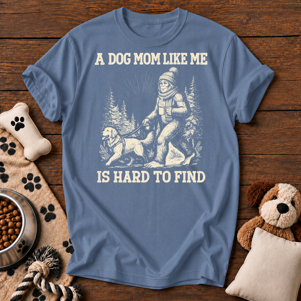 Bigfoot Dog Mom Tee — funny dog t-shirt in Blue Jean, Comfort Colors 1717 flat lay