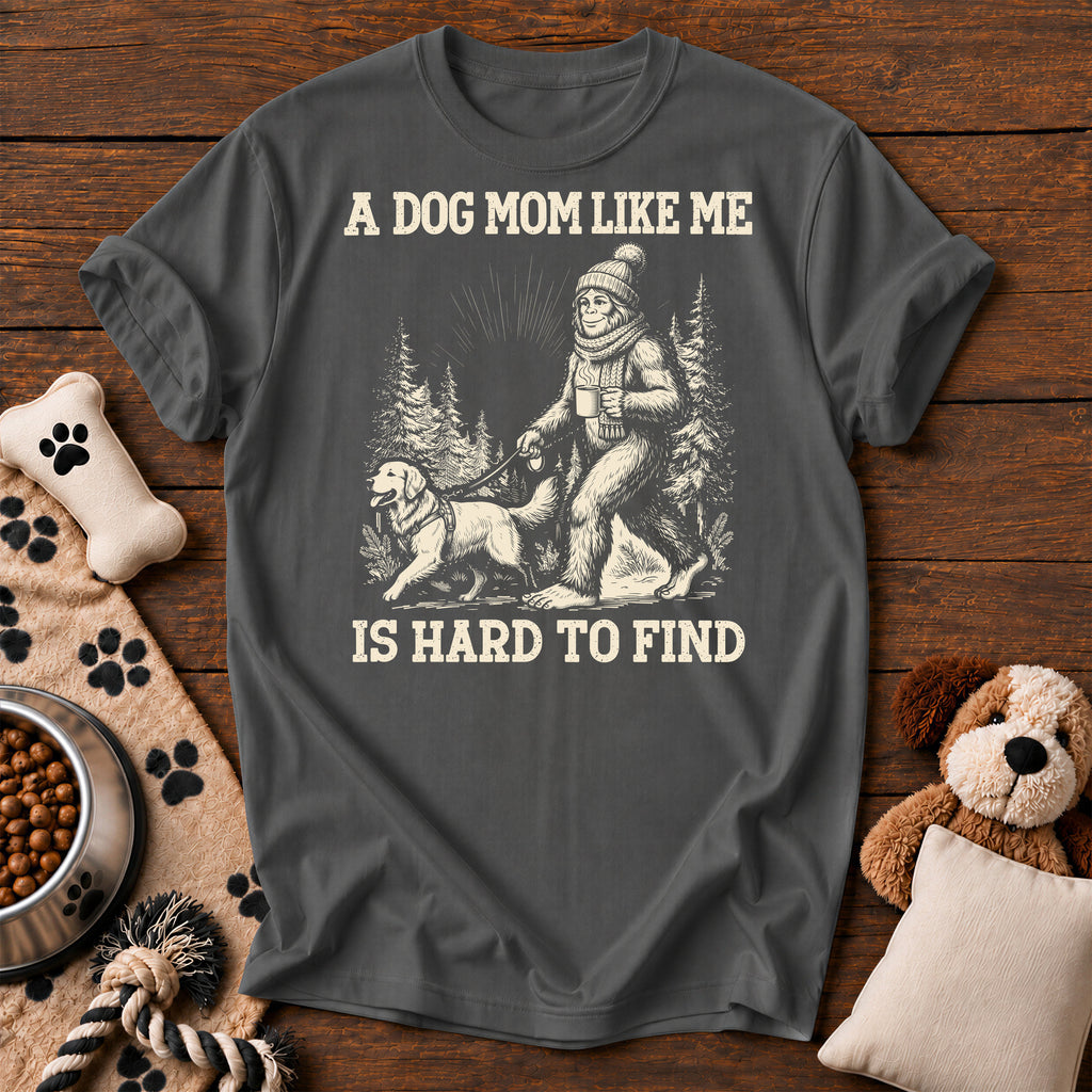 Bigfoot Dog Mom Tee — funny dog t-shirt in Pepper, Comfort Colors 1717 flat lay