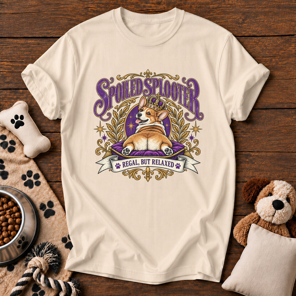 Corgi Spoiled Splooter Tee — funny dog t-shirt in Ivory, Comfort Colors 1717 flat lay
