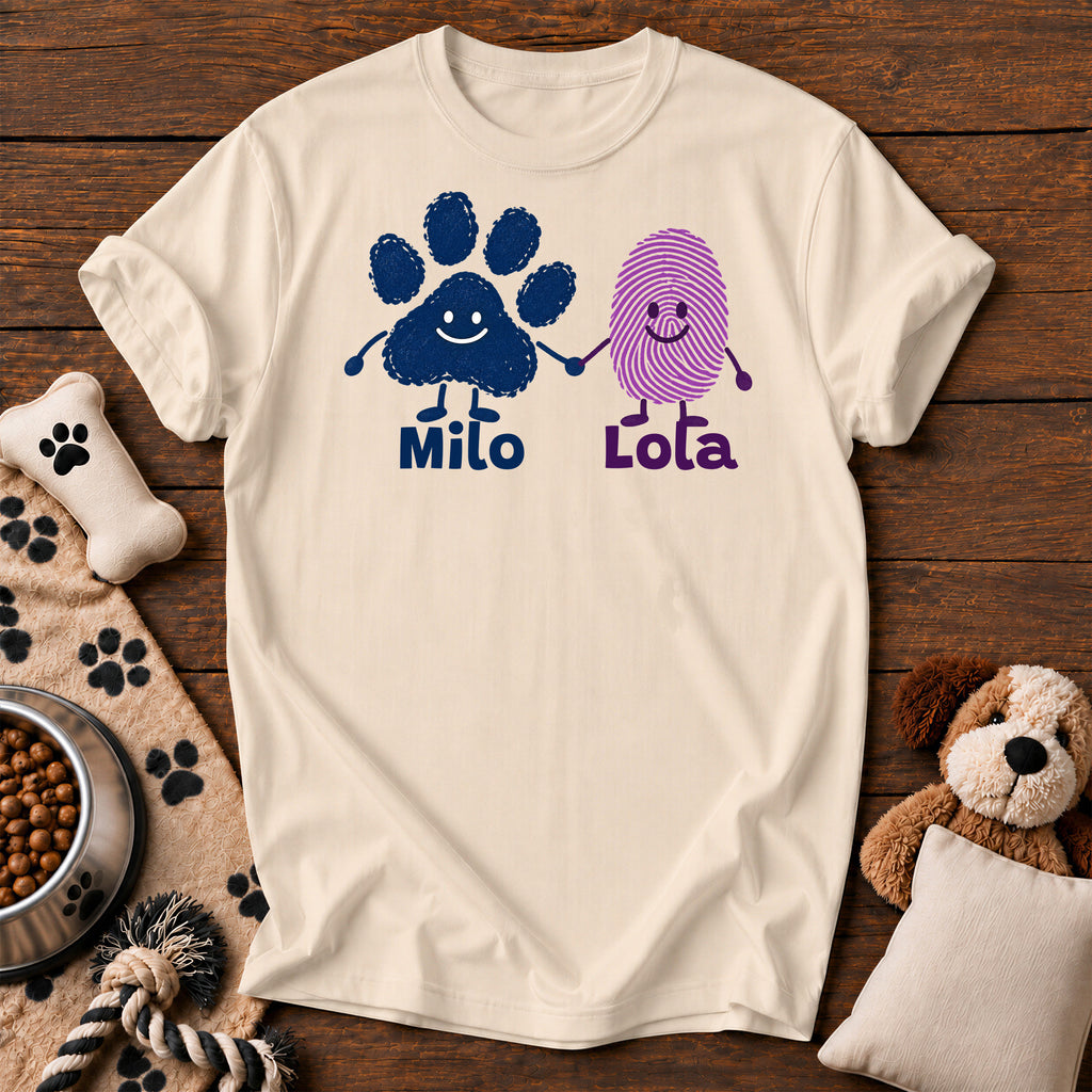 Custom Paw & Fingerprint Tee — personalized dog t-shirt in Ivory, Comfort Colors 1717 flat lay