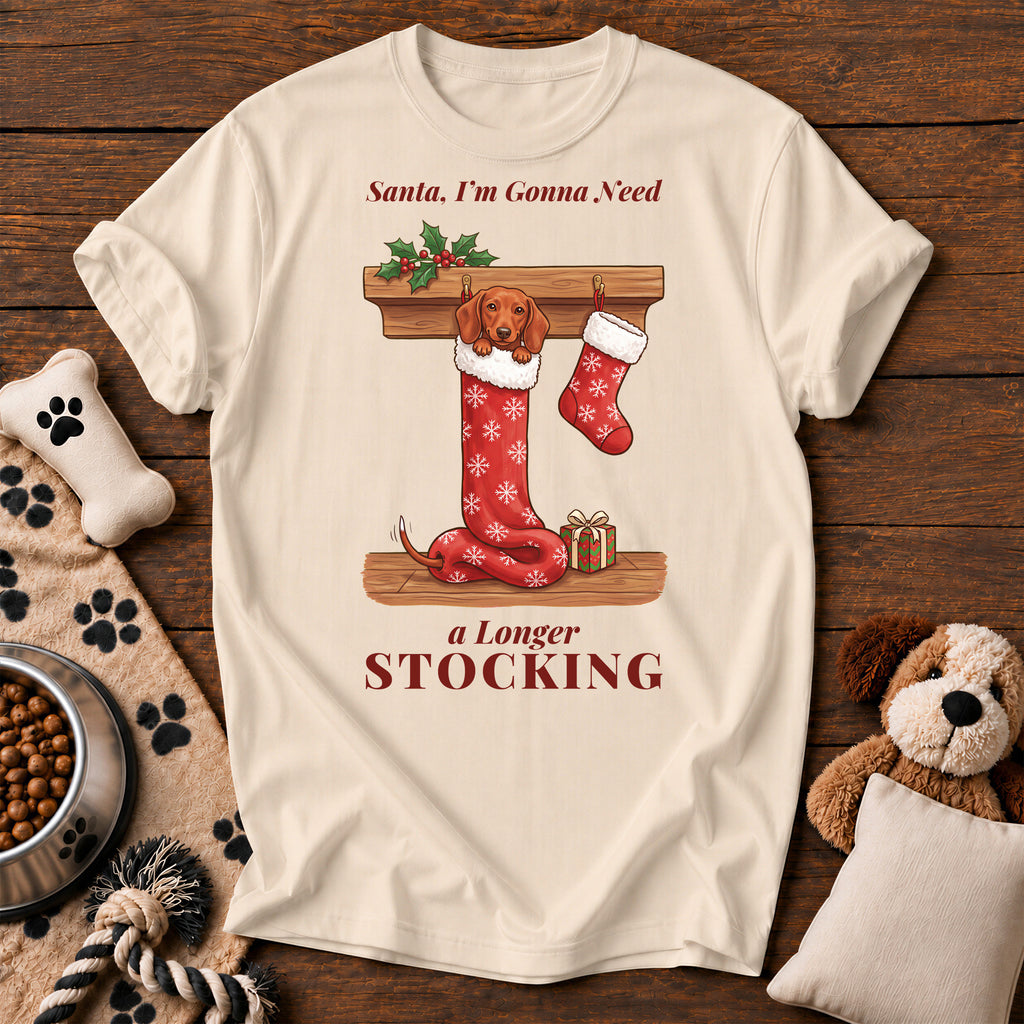 Dachshund Longer Stocking Tee — funny dog t-shirt in Ivory, Comfort Colors 1717 flat lay