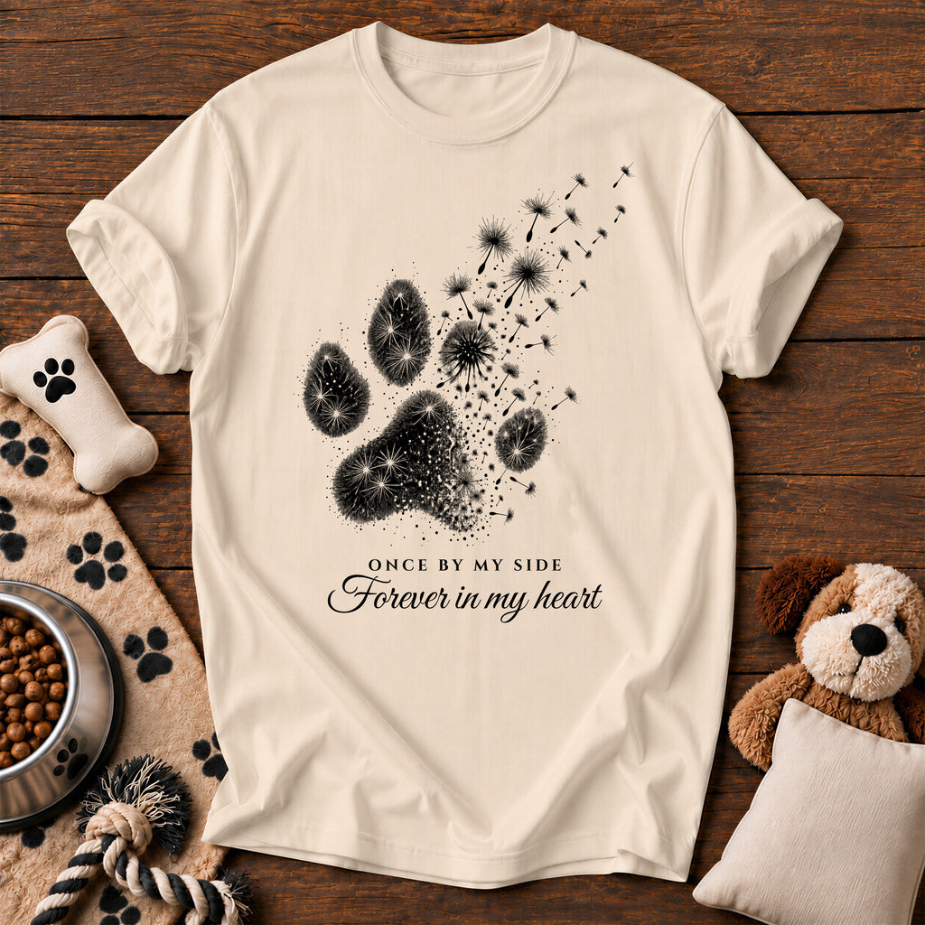 Dandelion Paw Dog Memorial Tee — dog memorial t-shirt in Ivory, Comfort Colors 1717 flat lay