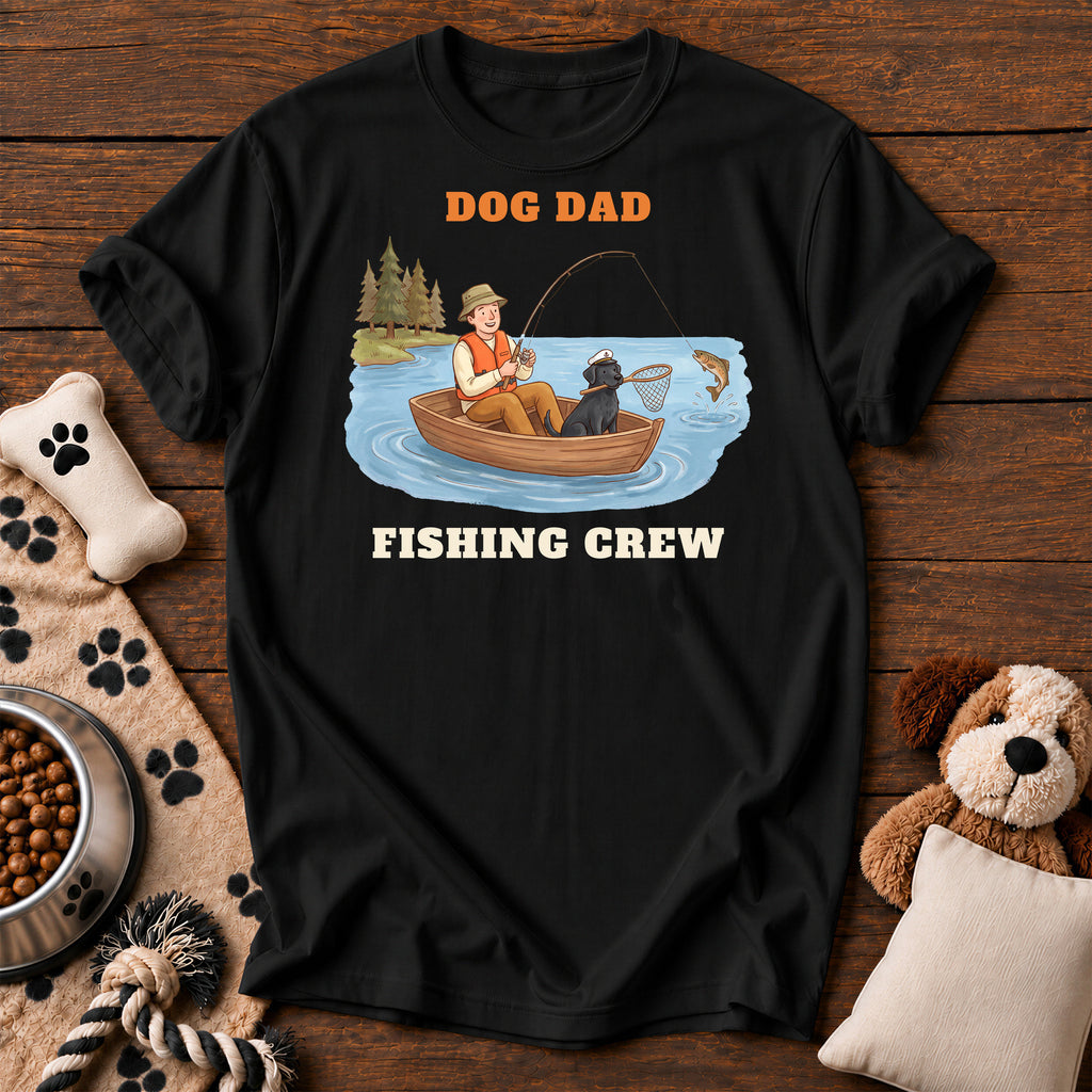 Dog Dad Fishing Crew Tee — funny dog t-shirt in Black, Comfort Colors 1717 flat lay