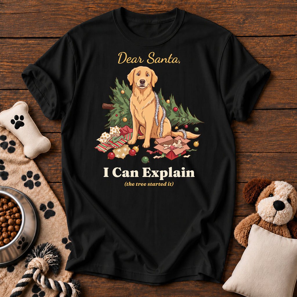 Golden Retriever I Can Explain Tee — funny dog t-shirt in Black, Comfort Colors 1717 flat lay