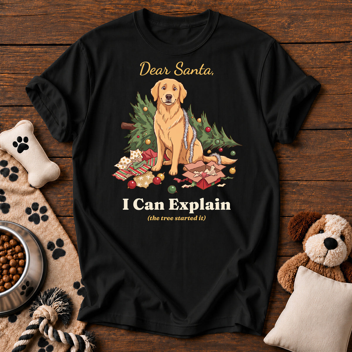 Golden Retriever I Can Explain Tee — funny dog t-shirt in Black, Comfort Colors 1717 flat lay