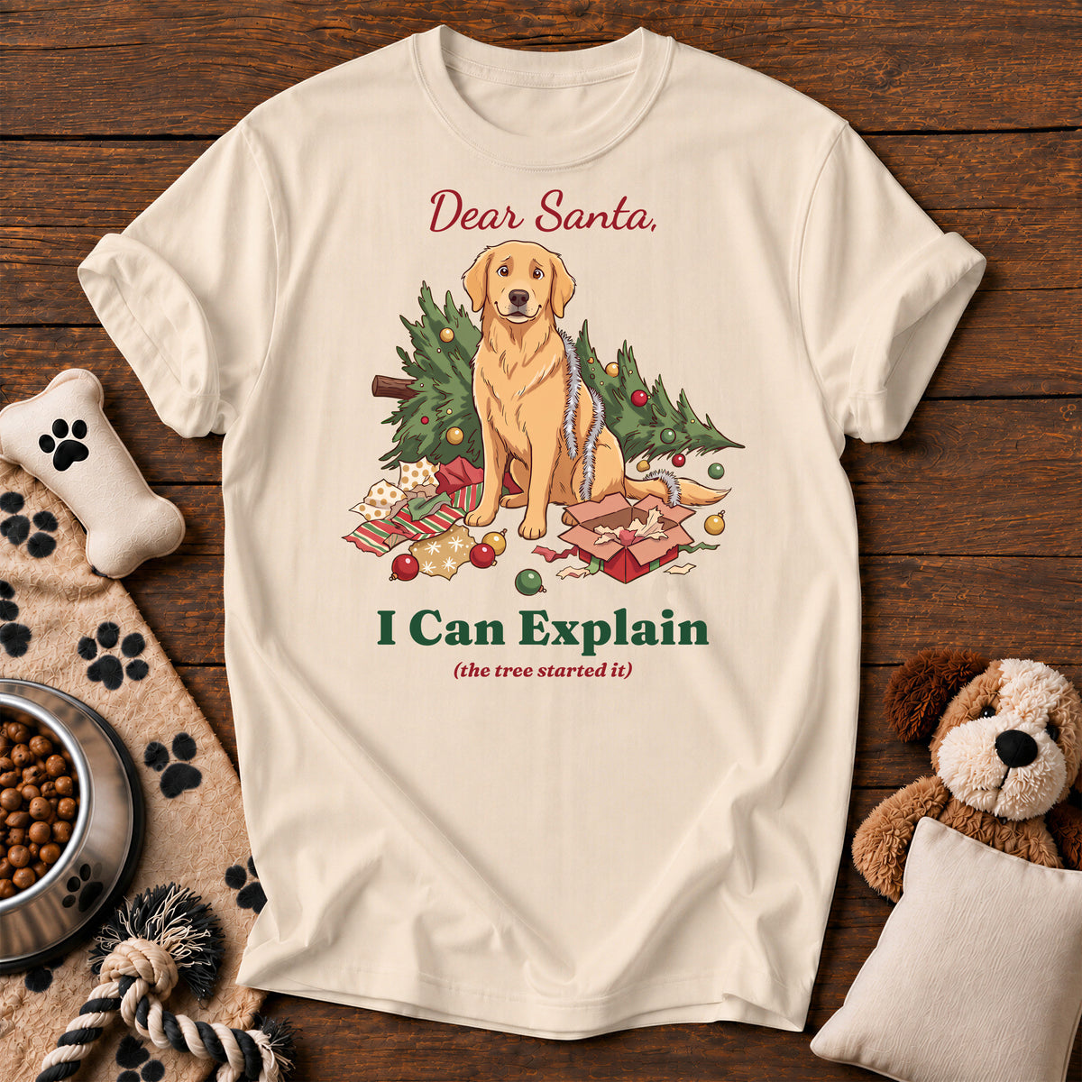 Golden Retriever I Can Explain Tee — funny dog t-shirt in Ivory, Comfort Colors 1717 flat lay