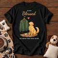 Golden Retriever Too Blessed Tee — funny dog t-shirt in Black, Comfort Colors 1717 flat lay