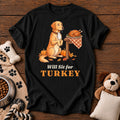 Golden Retriever Will Sit for Turkey Tee — funny dog t-shirt in Black, Comfort Colors 1717 flat lay