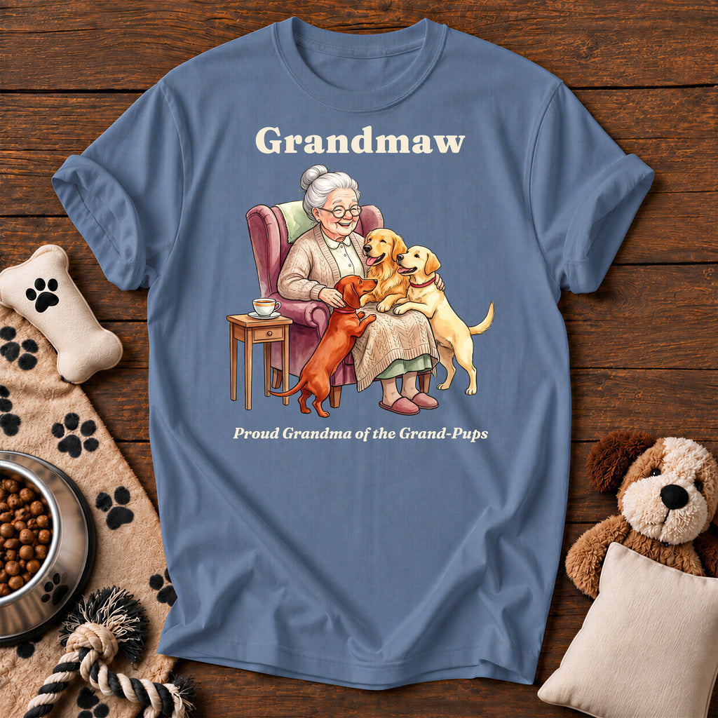 Grandmaw Dog Tee — funny dog t-shirt in Blue Jean, Comfort Colors 1717 flat lay