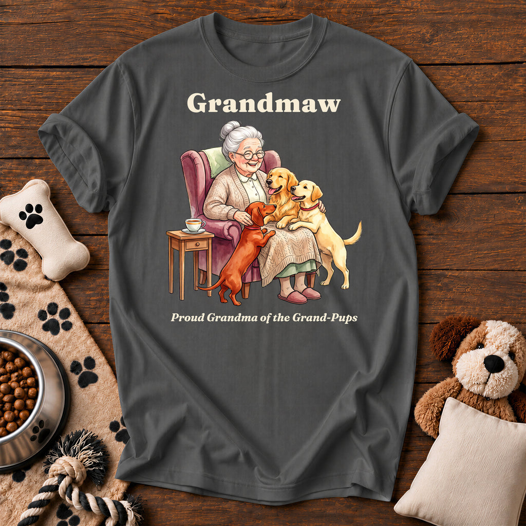 Grandmaw Dog Tee — funny dog t-shirt in Pepper, Comfort Colors 1717 flat lay