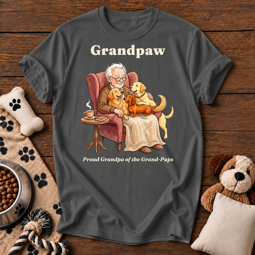 Grandpaw Dog Tee — funny dog t-shirt in Pepper, Comfort Colors 1717 flat lay