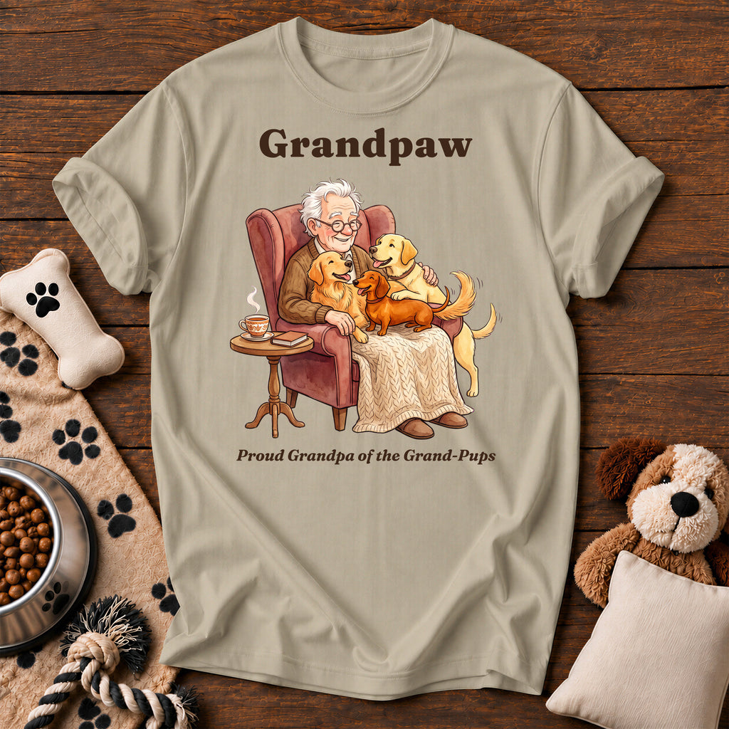 Grandpaw Dog Tee — funny dog t-shirt in Sandstone, Comfort Colors 1717 flat lay