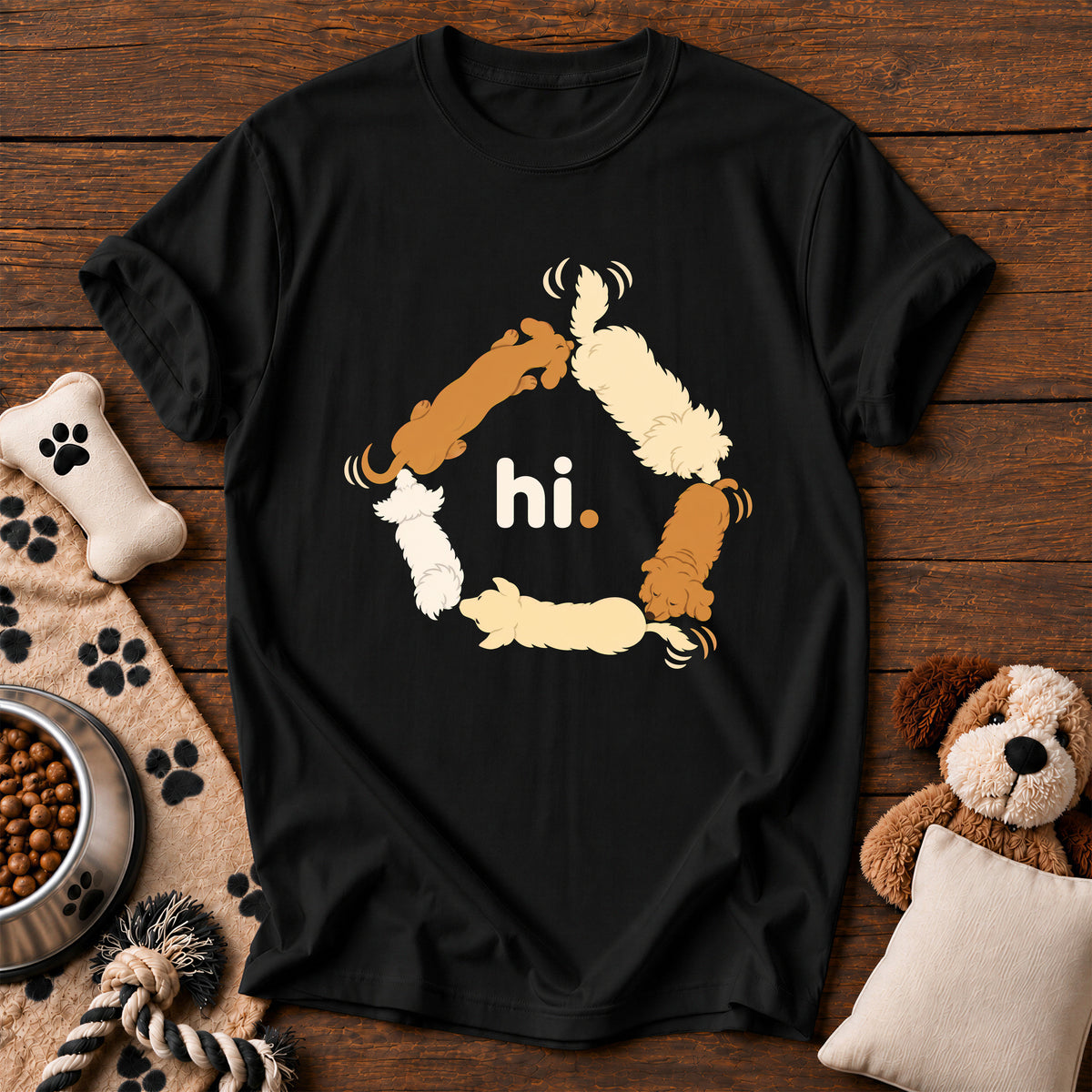 Hi. Butt Sniffing Dogs Tee — funny dog t-shirt in Black, Comfort Colors 1717 flat lay