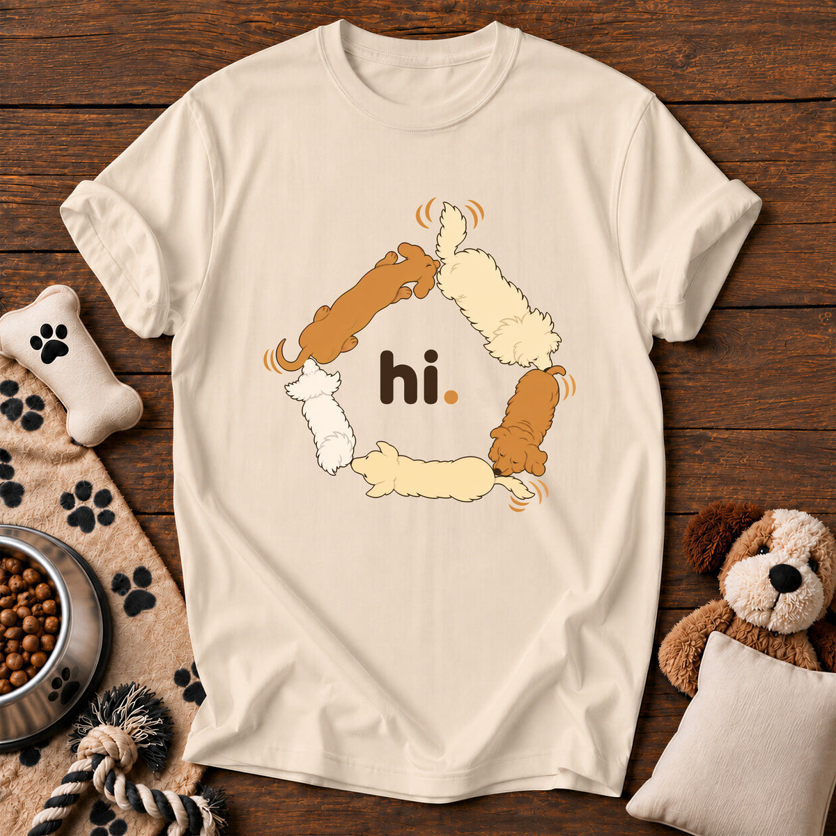 Hi. Butt Sniffing Dogs Tee — funny dog t-shirt in Ivory, Comfort Colors 1717 flat lay