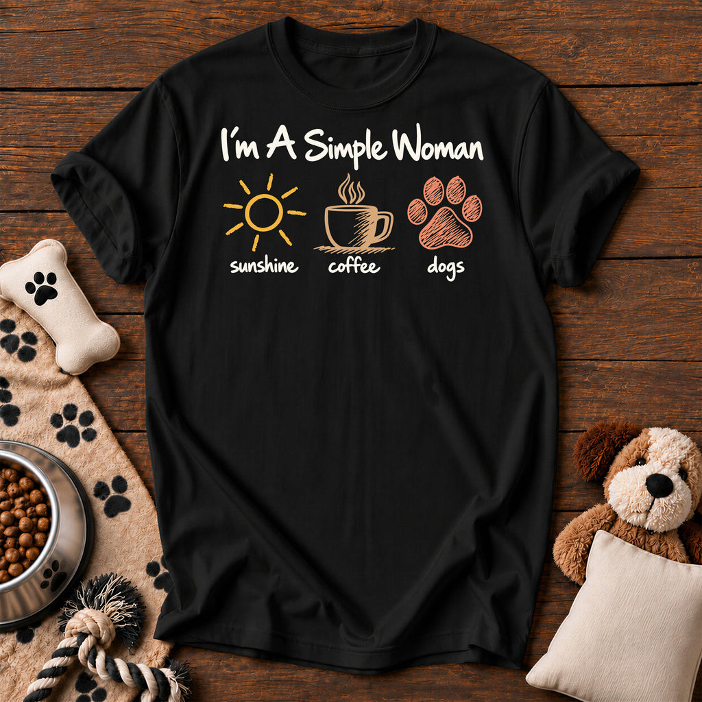 I'm a Simple Woman Dog Mom Tee — dog mom t-shirt in Black, Comfort Colors 1717 flat lay