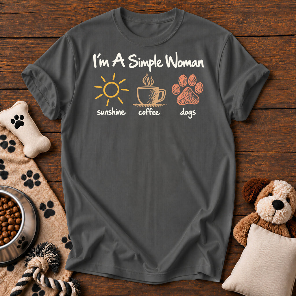 I'm a Simple Woman Dog Mom Tee — dog mom t-shirt in Pepper, Comfort Colors 1717 flat lay