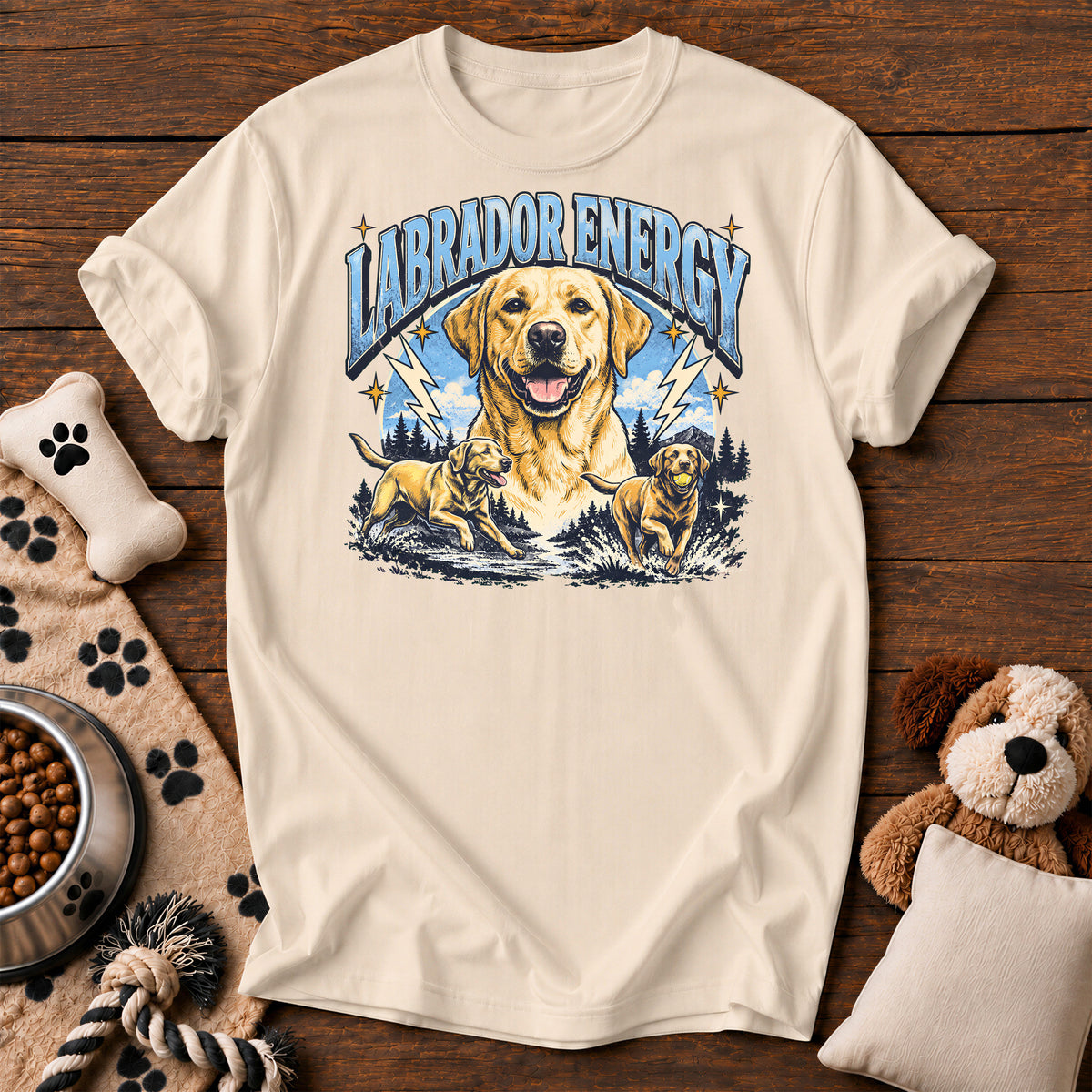 Labrador Retriever Energy Tee — funny dog t-shirt in Ivory, Comfort Colors 1717 flat lay