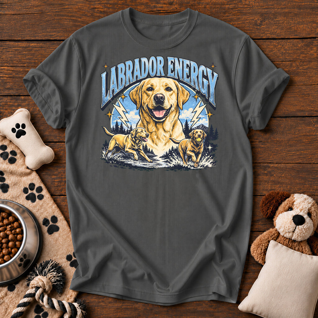 Labrador Retriever Energy Tee — funny dog t-shirt in Pepper, Comfort Colors 1717 flat lay