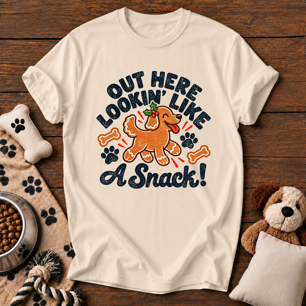 Lookin' Like a Snack Gingerbread Dog Tee — funny dog t-shirt in Ivory, Comfort Colors 1717 flat lay