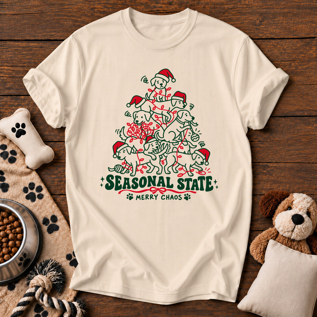 Merry Chaos Dog Tee — funny dog t-shirt in Ivory, Comfort Colors 1717 flat lay