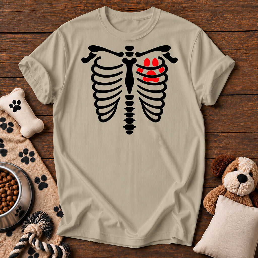 Paw Heart X-Ray Skeleton Tee — funny dog t-shirt in Sandstone, Comfort Colors 1717 flat lay