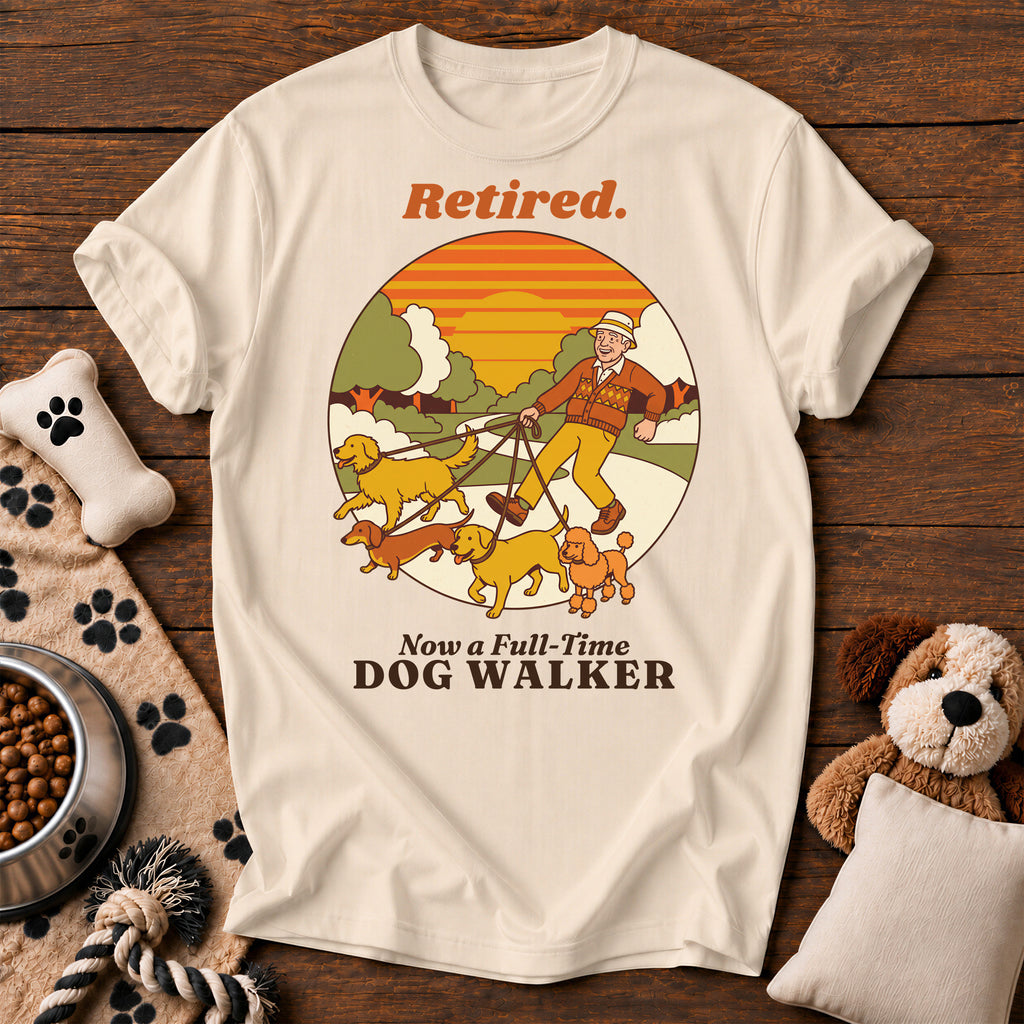 Retired Dog Walker Tee — funny dog t-shirt in Ivory, Comfort Colors 1717 flat lay