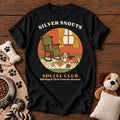 Silver Snouts Social Club Dog Tee — funny dog t-shirt in Black, Comfort Colors 1717 flat lay