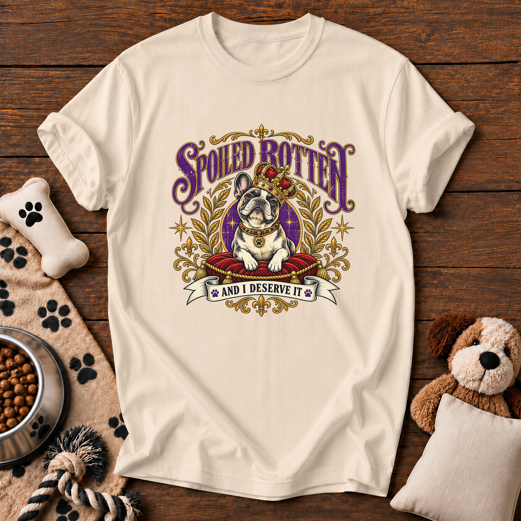 French Bulldog Spoiled Rotten Tee — funny dog t-shirt in Ivory, Comfort Colors 1717 flat lay